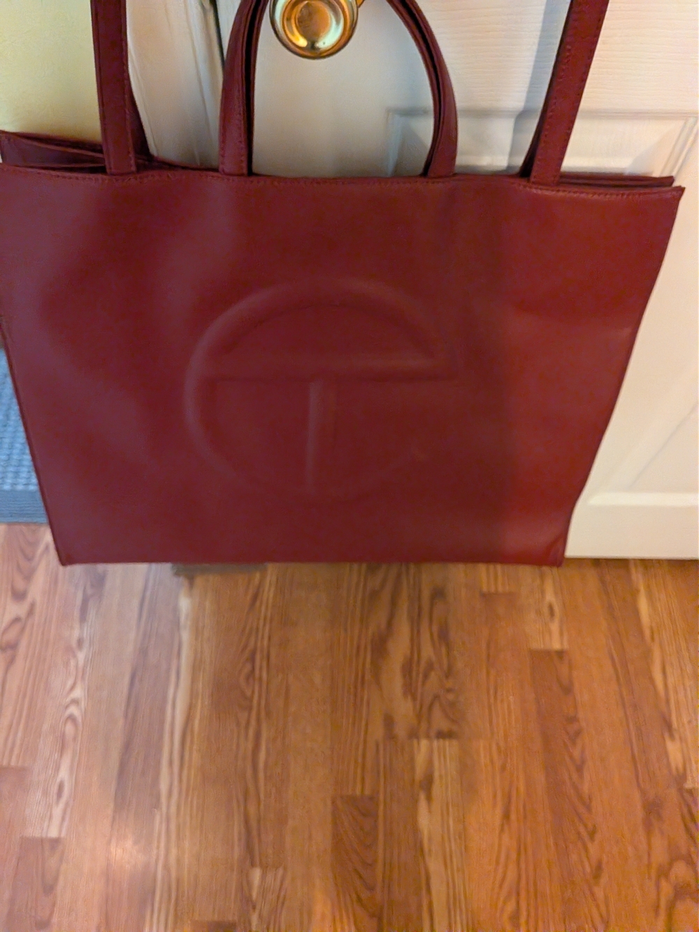 WoMen's Telfar Red Leather Tote Bag - Embossed Logo